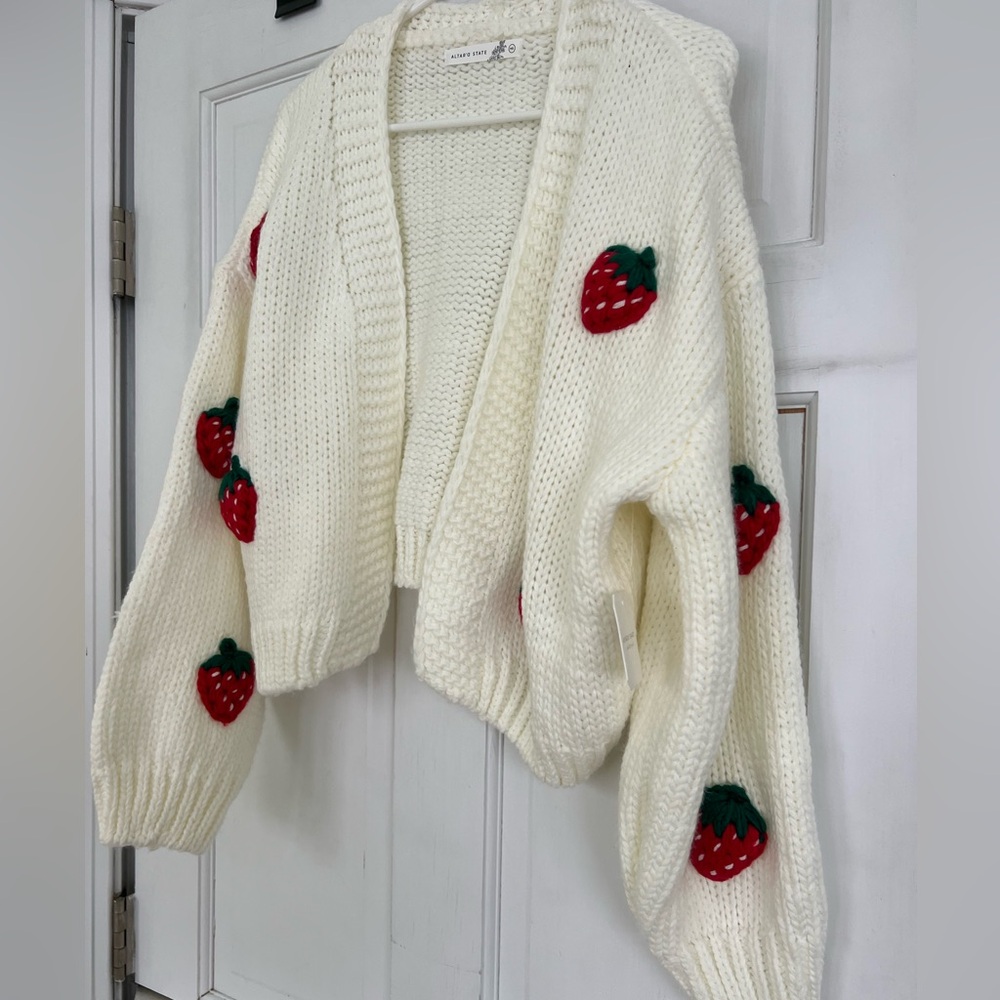 Altar’d State 3D Strawberry Cardigan Sweater NWT